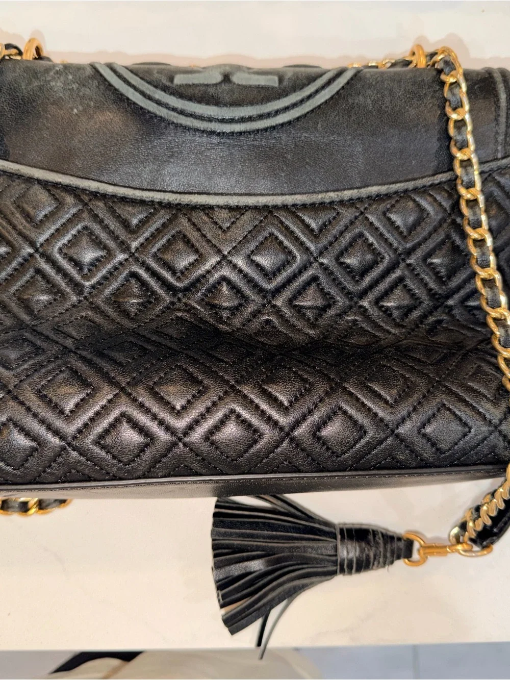 Tory Burch Black Quilted Leather Fleming Shoulder Bag